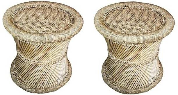 SKY MOODHA HOUSE Eco-Friendly Cane Wood Bamboo Sitting Stool, Mudda for Indoor/Outdoor (Set of 2) Outdoor & Cafeteria Stool
