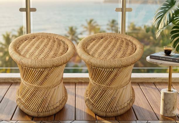 KISMAT COLLECTION Bamboo Mudda Stool, Chair For Living Room Round Shape Wooden Stool For Garden Outdoor & Cafeteria Stool