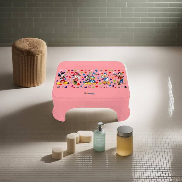 HOMESTIC Disney Team Mickey Print Square Plastic Bathroom Stool (Pink) Stool