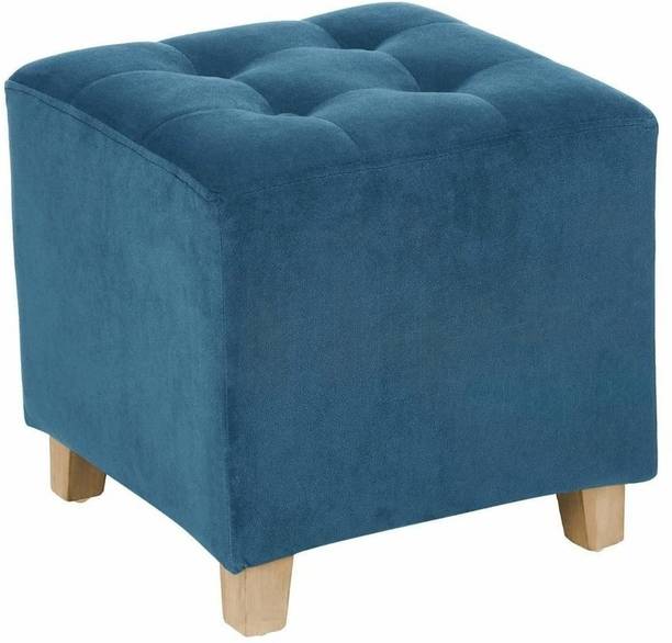 MartDecor Velvet Footstool Ottoman | Padded Mango Wood Footrest Stylish Square Stool Living & Bedroom Stool