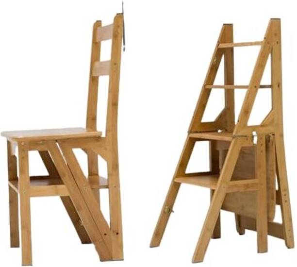 Mahoksha Foldable Teak Wooden Ladder Three Step Stool for Home and Kitchen Stool