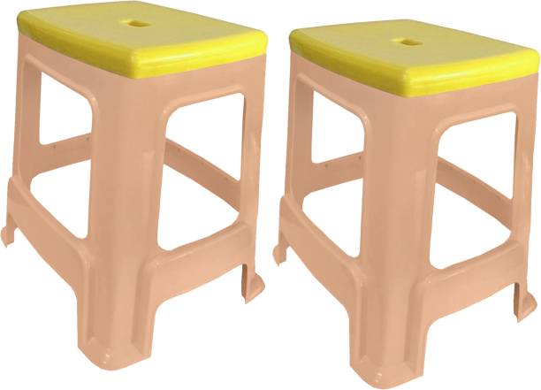 wow craft Heavy Duty Plastic Stool for Home, Office and Garden Yellow Top Living & Bedroom Stool