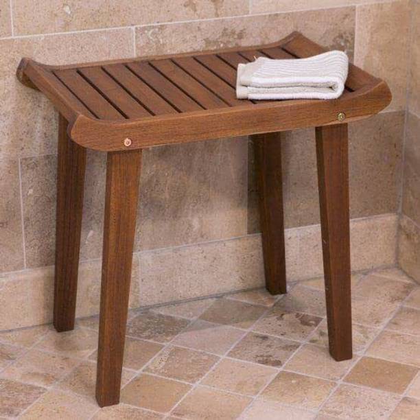 Mahoksha Teak Wooden Solid Shower Bench/Stool with Storage Shelf for Living Room Living & Bedroom Stool