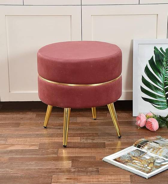 CROWN ART SHOPPEE Round Velvet Storage Ottoman Footrest Living & Bedroom Stool