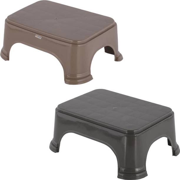 HOMESTIC Pack of 2 Durable Bathroom Stool for Bathing for Home | Plain - Grey & Brown Stool