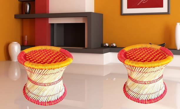 KISMAT COLLECTION Bamboo Mudda Stool, Chair For Living Room Round Shape Wooden Stool For Garden Outdoor & Cafeteria Stool