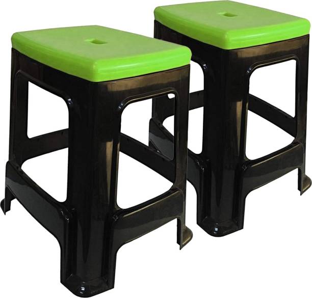 wow craft Heavy Duty Plastic Stool for Home, Office and Garden (Green Top)(Pack of 2) Living & Bedroom Stool