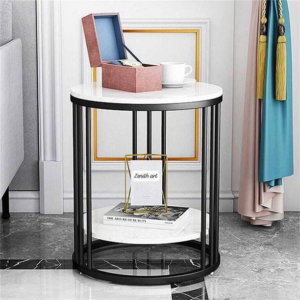 Zenith art Iron Black White 2 Tier Round End Table Coffee Living & Bedroom Stool