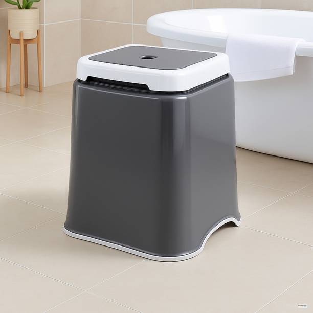 HOMESTIC 18 Inch Heavy Duty Plastic Stool for Sitting & Bathing | Grey & White Bathroom Stool