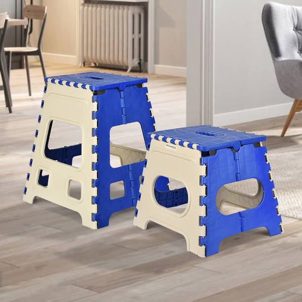 HOMESTIC Collapsible Stool Outdoor-Garden-Travel|Large-Small|Pack of 2|Cream & Blue Stool