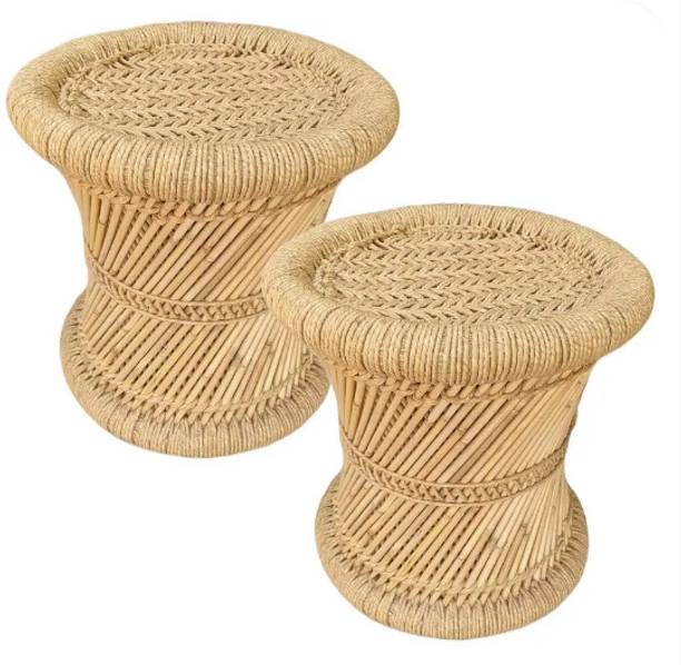 Bhavishya Bamboo Mudda Stool, Chair For Living Room Round Shape Wooden Stool For Garden Outdoor & Cafeteria Stool