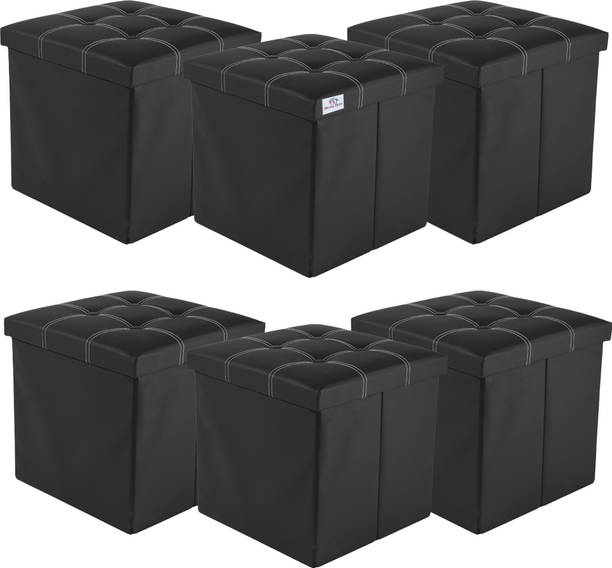 Heart Home Pack of 6 Foldable Storage Stool For Living Room & Home | LJ-21-BLK | Black Living & Bedroom Stool