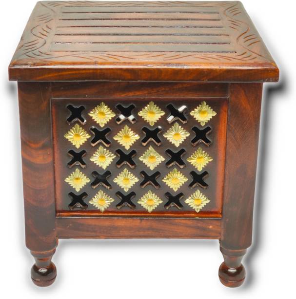 manzees Wooden Storage Stool Brass Cutting Design for Living Room | Bedroom | Stool Stool