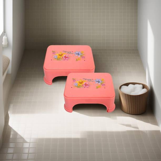 HOMESTIC Floral Print 2 Pieces Plastic Bathroom Stool for Home, Office|Pink Stool
