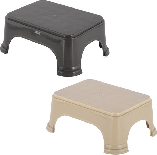 HOMESTIC Pack of 2 Durable Bathroom Stool for Bathing for Home | Plain - Beige & Grey Stool