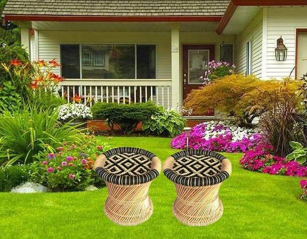 BHOOMI ENTERPRISES KKVP RAJASTHANI HANDMADE BLACK FIVE FLOWER STOOL Outdoor & Cafeteria Stool