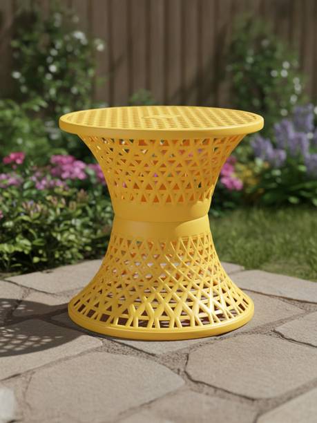 HOMESTIC Plastic Mesh Damroo Seating Stool|Both Sided Stool for Guestroom|Yellow Stool