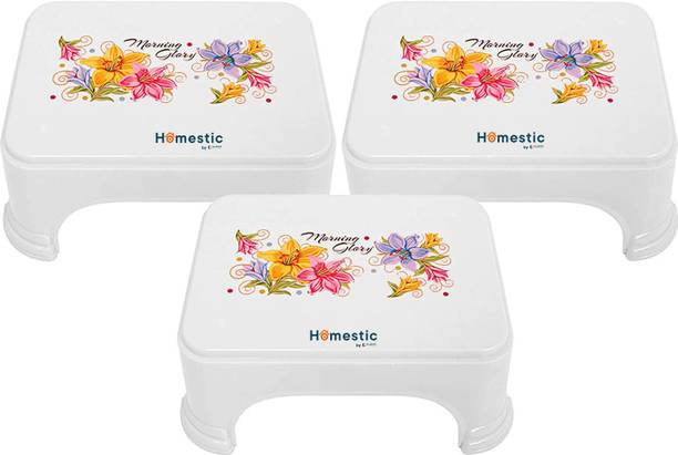 HOMESTIC Floral Print 3 Pieces Plastic Bathroom Stool for Home, Office|White Stool