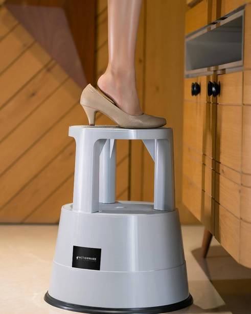 ACTIONWARE Kick Rolling Step Stool with Spring-Loaded Wheels | 150 KG Load Capacity Outdoor & Cafeteria Stool