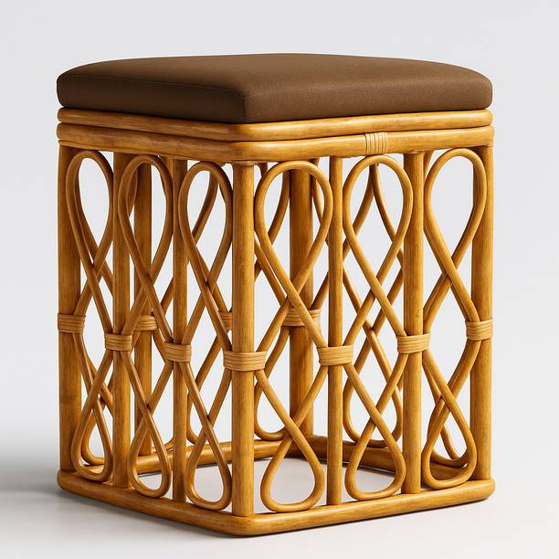 newway Bamboo Cane Square Stool With Cushion for Home, Office Living & Bedroom Stool