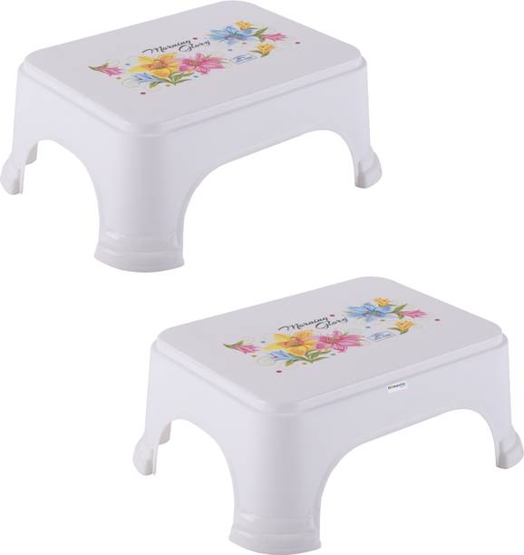 HOMESTIC Pack of 2 Durable Bathroom Stool for Bathing for Home | Square Printed- White Stool