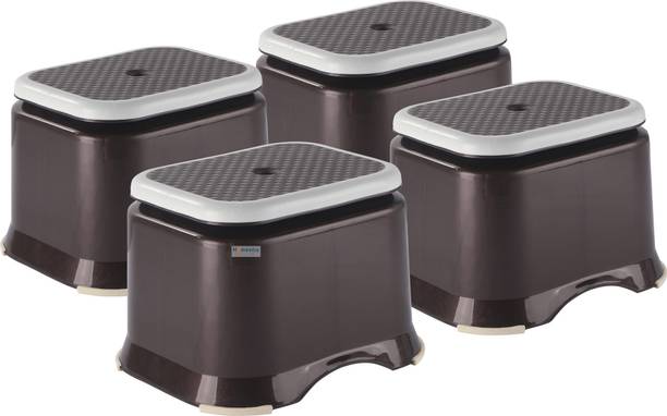 HOMESTIC Pack of 4 Anti-Slip Bathroom Stool for Bathing | Check Ultra 10- Brown Stool