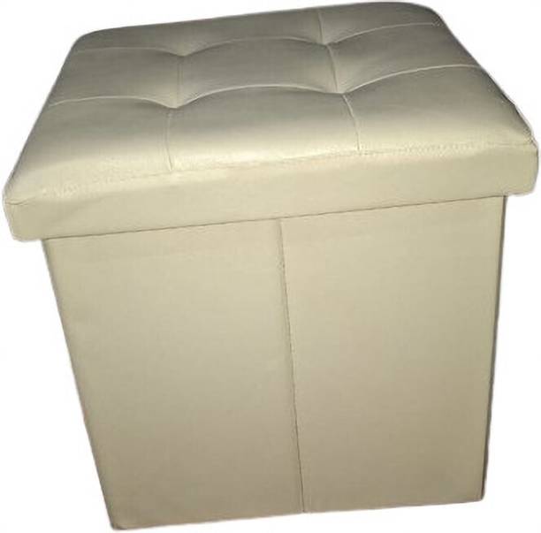 SKG Foldable Ottoman Pouf Stool with Spongy Cushioning & Inbuilt Storage Caddy Stool