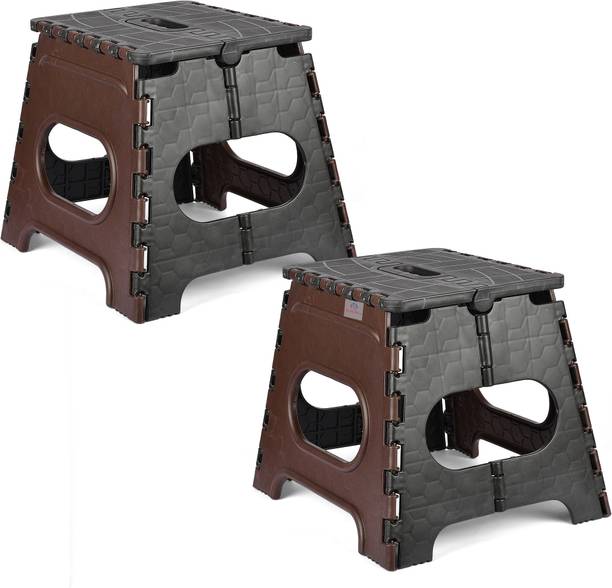 Heart Home Collapsible Stool Outdoor-Fishing-Gardening-Travel|Pack of 2|Small|Brown & Black Living & Bedroom Stool