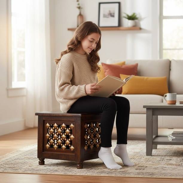 SSWOODCRAFT Wooden Storage Stool Living & Bedroom Stool