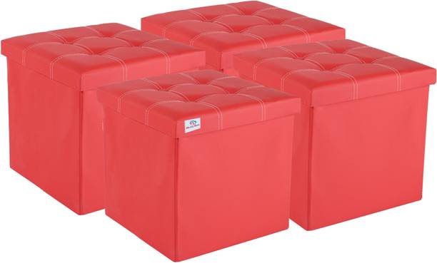 Heart Home Pack of 4 Foldable Storage Stool For Living Room & Home | LJ-21-RD | Red Living & Bedroom Stool