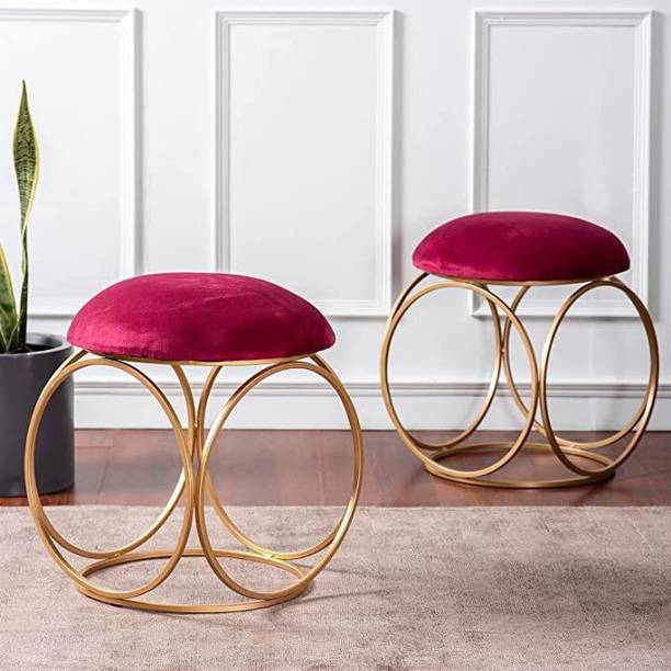 manzees Iron Sitting Stool for Living Room Ottoman for Sitting Set of 2 Gold-Red Stool