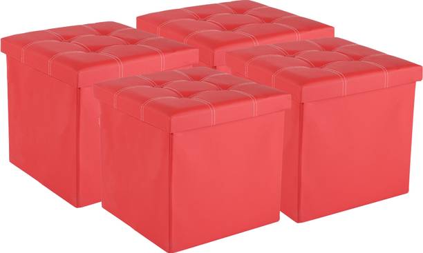 KUBER INDUSTRIES Pack of 4 Foldable Storage Stool For Living Room & Home | LJ-21-RD | Red Living & Bedroom Stool