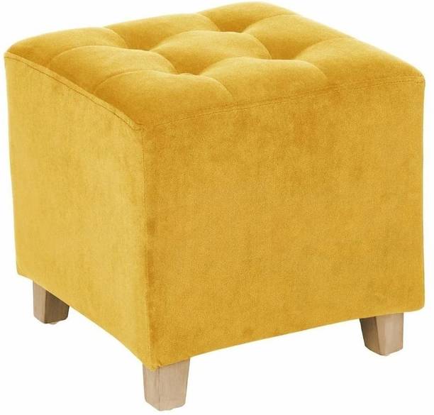 MartDecor Velvet Footstool Ottoman | Padded Mango Wood Footrest Stylish Square Stool Living & Bedroom Stool