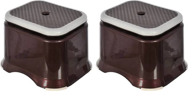 Heart Home Ultra 10 Anti-Slip Plastic Stool For Bathroom, Kitchen- Pack of 2 (Brown) Stool
