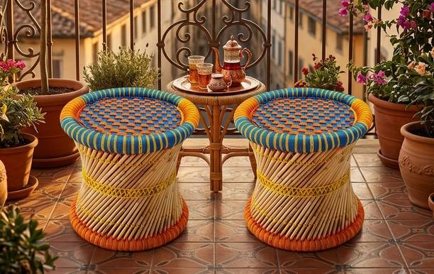 Bhavishya Bhavishya Handmade Bamboo Stool for Home Livingroom (Orange, Blue, Outdoor & Cafeteria Stool