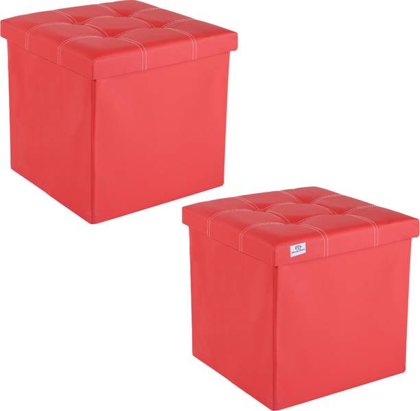Heart Home Pack of 2 Foldable Storage Stool For Living Room & Home | LJ-21-RD | Red Living & Bedroom Stool
