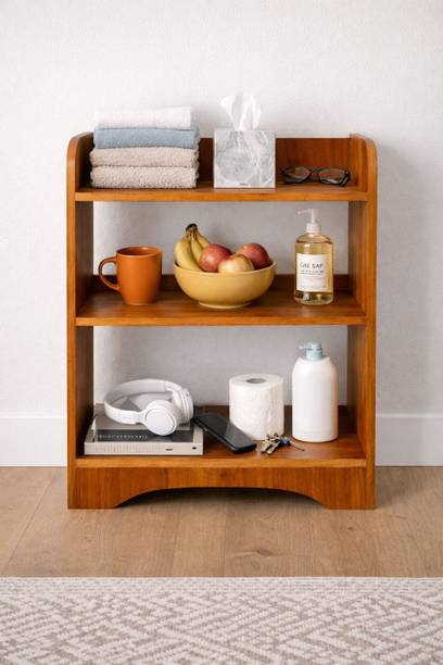 NIVANYA Modern Brown Marble Texture Shoe Rack Organizer | Wooden Stool End Table Living & Bedroom Stool