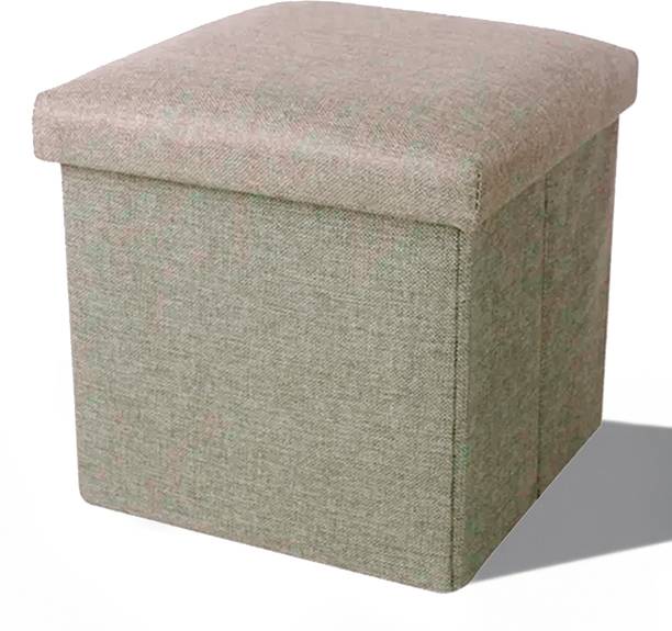 PRIME PICK Hessian Storage Stool Gray – Multi-purpose Storage Stool With Cushion Seat Living & Bedroom Stool
