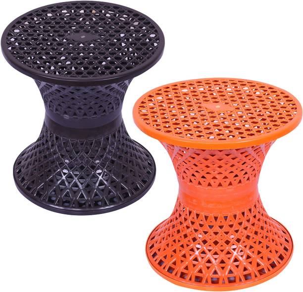 KUBER INDUSTRIES Plastic Mesh Damroo Seating Stool|Both Sided Stool for Guestroom|Pack of2|Multi Stool
