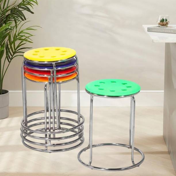 MAESTRO Set of 5 Mix Color Plastic Round Stool for Kitchen Cafeteria Office Makeup Stool Living & Bedroom Stool