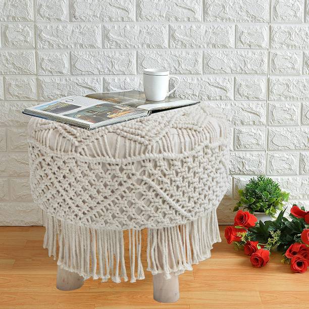 Macrame World Pack of 2 pcs Handwoven Round Stool with Fringe, Footrest, Footstool for Indoor Living & Bedroom Stool