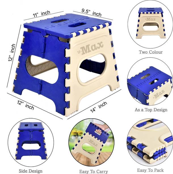 MAX U-Max Folding Stool for Adults and Kids Bedroom & Kitchen Stool (Blue) Stool