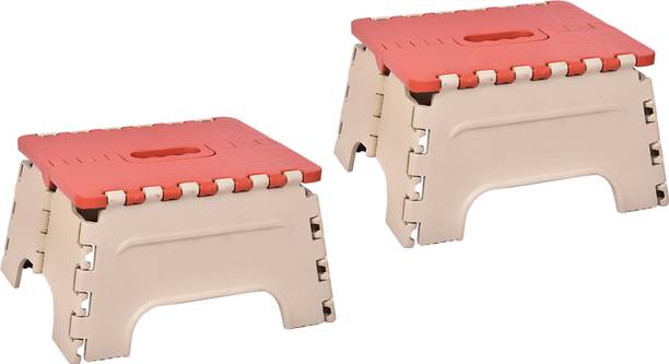 MAX 7 Inches Super Strong Folding Step Stool for Adults and Kids, Kitchen Stepping Stools, Garden Step Stool Kitchen Stool (Red & Ivory) 2 Pcs | COMBO PACK Stool