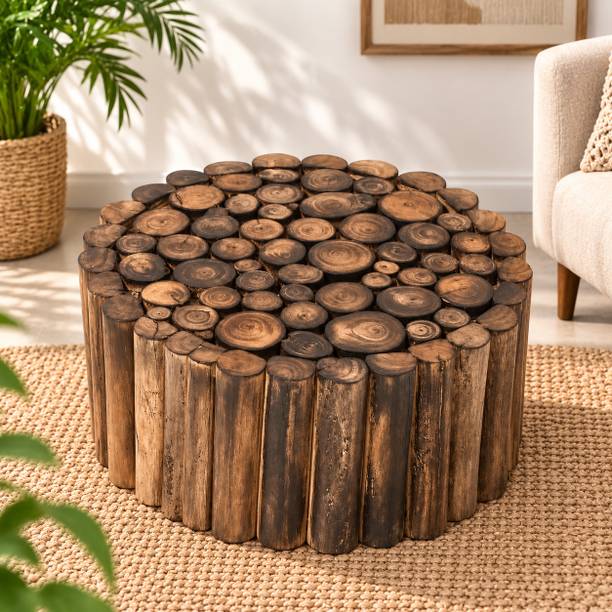 Decorhand Mango Wood Stool Round Rustic Wooden Stool | Handmade Solid Wood Side Table Stool