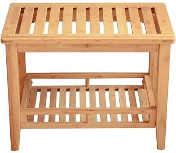 Mahoksha Teak Wooden Solid Shower Bench/Stool with Storage Shelf for Living Room Stool