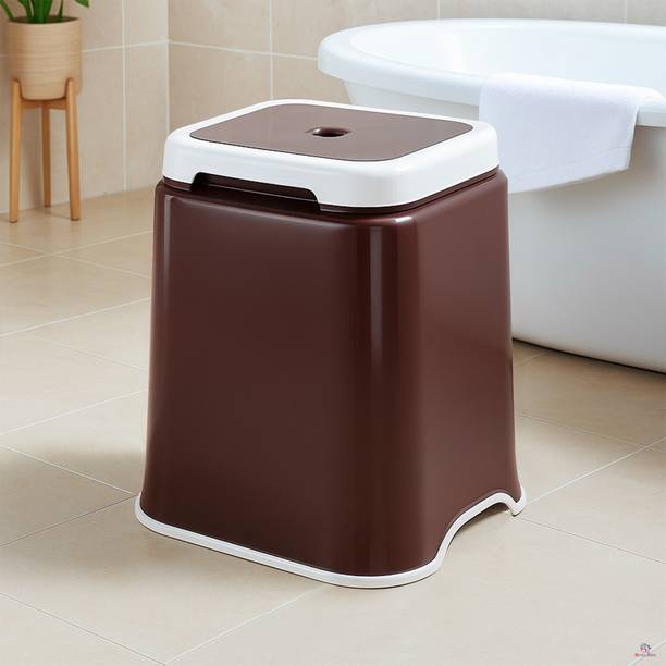 Heart Home 18 Inch Heavy Duty Plastic Stool for Sitting & Bathing | Brown & White Bathroom Stool