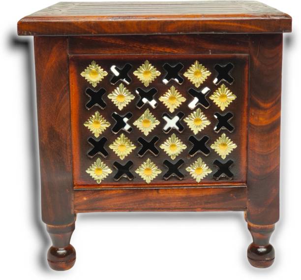 manzees Handmade Wooden Brass Design Storage Stool, Living Room Stool, Sitting Stool Stool