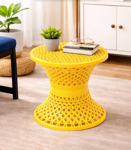 KUBER INDUSTRIES Plastic Mesh Damroo Seating Stool|Both Sided Stool for Guestroom|Yellow Stool