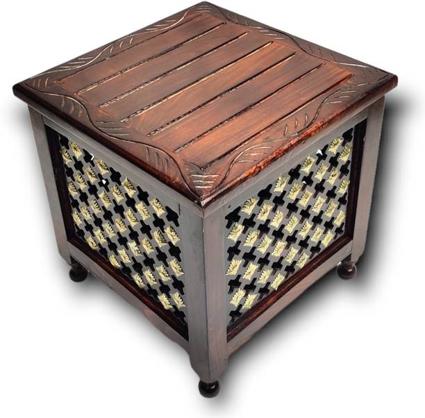 manzees Wooden Storage Stool with Brass Cutting design | Bedroom Stool Living & Bedroom Stool