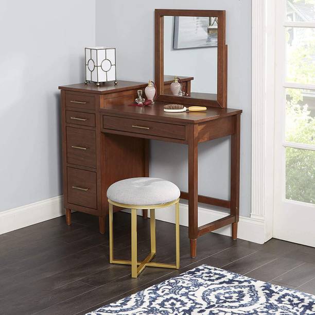 Indian Decor 45982 Vanity Bench, Gray Linen and Gold Metal Dressing Table Stool Living & Bedroom Stool